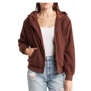 Steve Madden Teddy Faux Shearling Hoodie Jacket, Size M, Shaved Chocolate